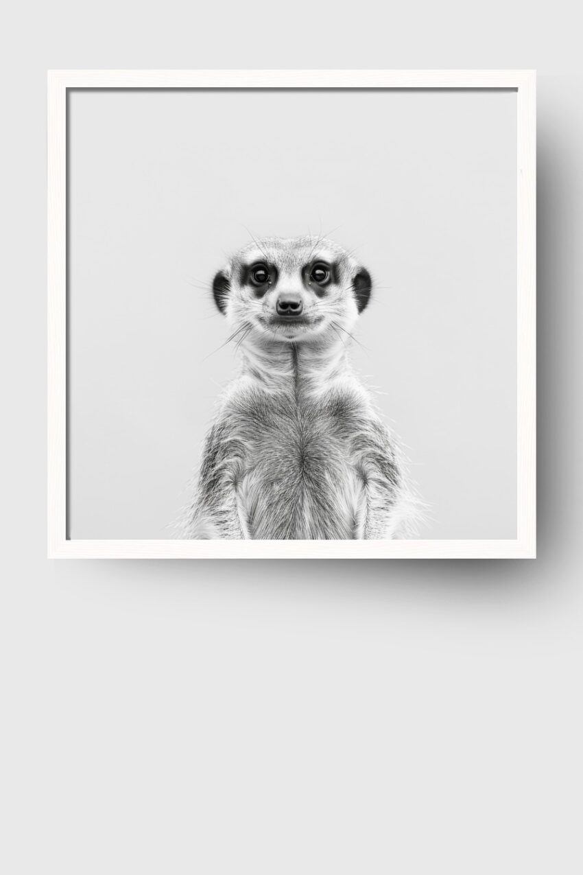 Fotografie Poster Erdmännchen Nahaufnahme schwarz-weiß