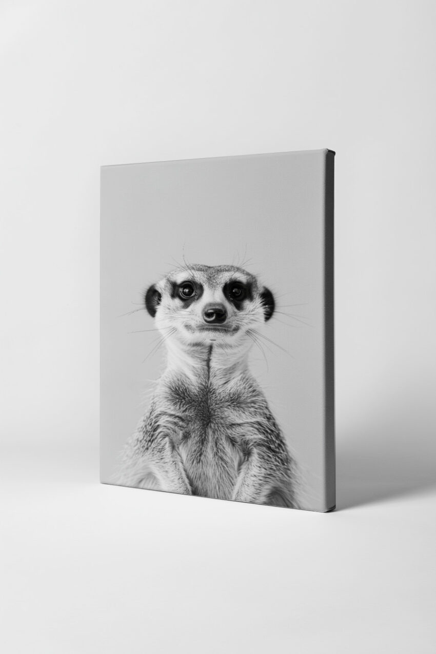 Fotografie Poster Erdmännchen Nahaufnahme schwarz-weiß