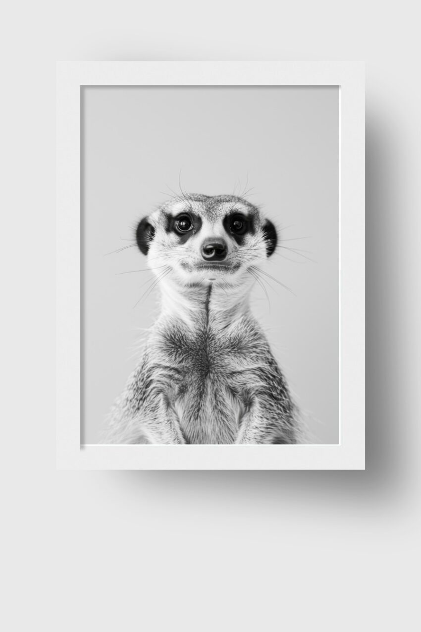 Fotografie Poster Erdmännchen Nahaufnahme schwarz-weiß