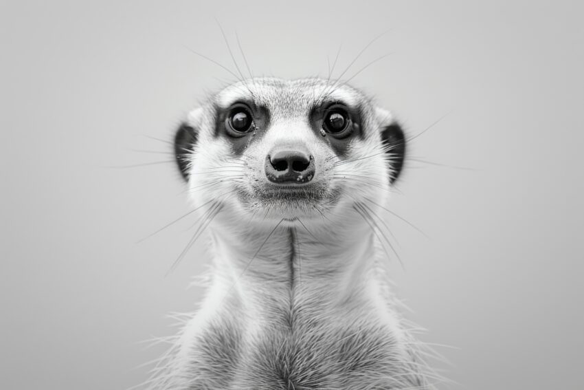 Fotografie Poster Erdmännchen Schwarz-Weiß Nahaufnahme Blick