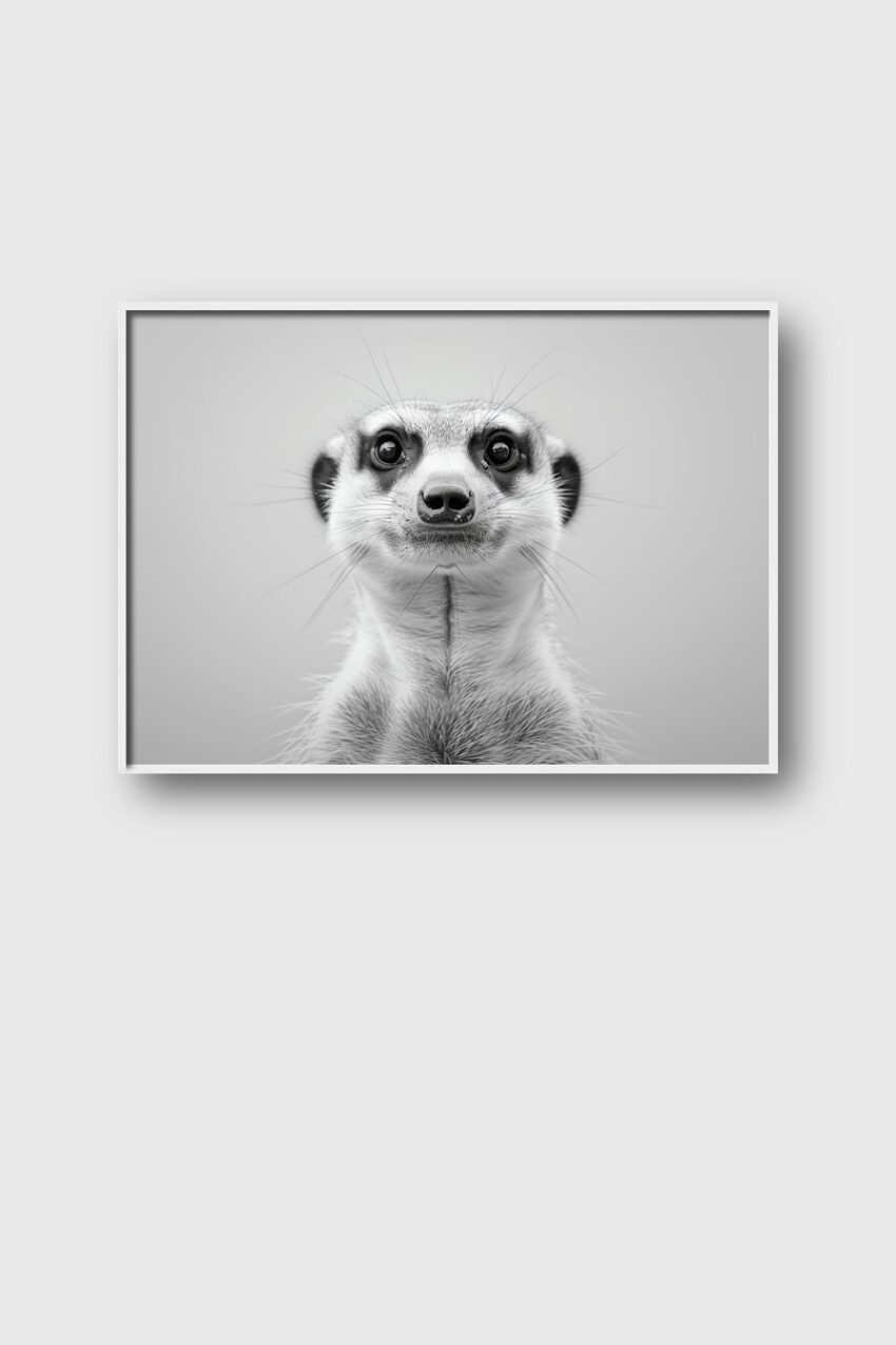 Fotografie Poster Erdmännchen Schwarz-Weiß Nahaufnahme Blick