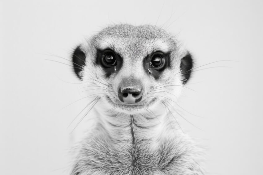 Fotografie Poster Erdmännchen schwarz-weiß frontal Nahaufnahme