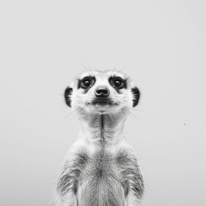 Fotografie Poster Erdmännchen schwarz-weiß frontal