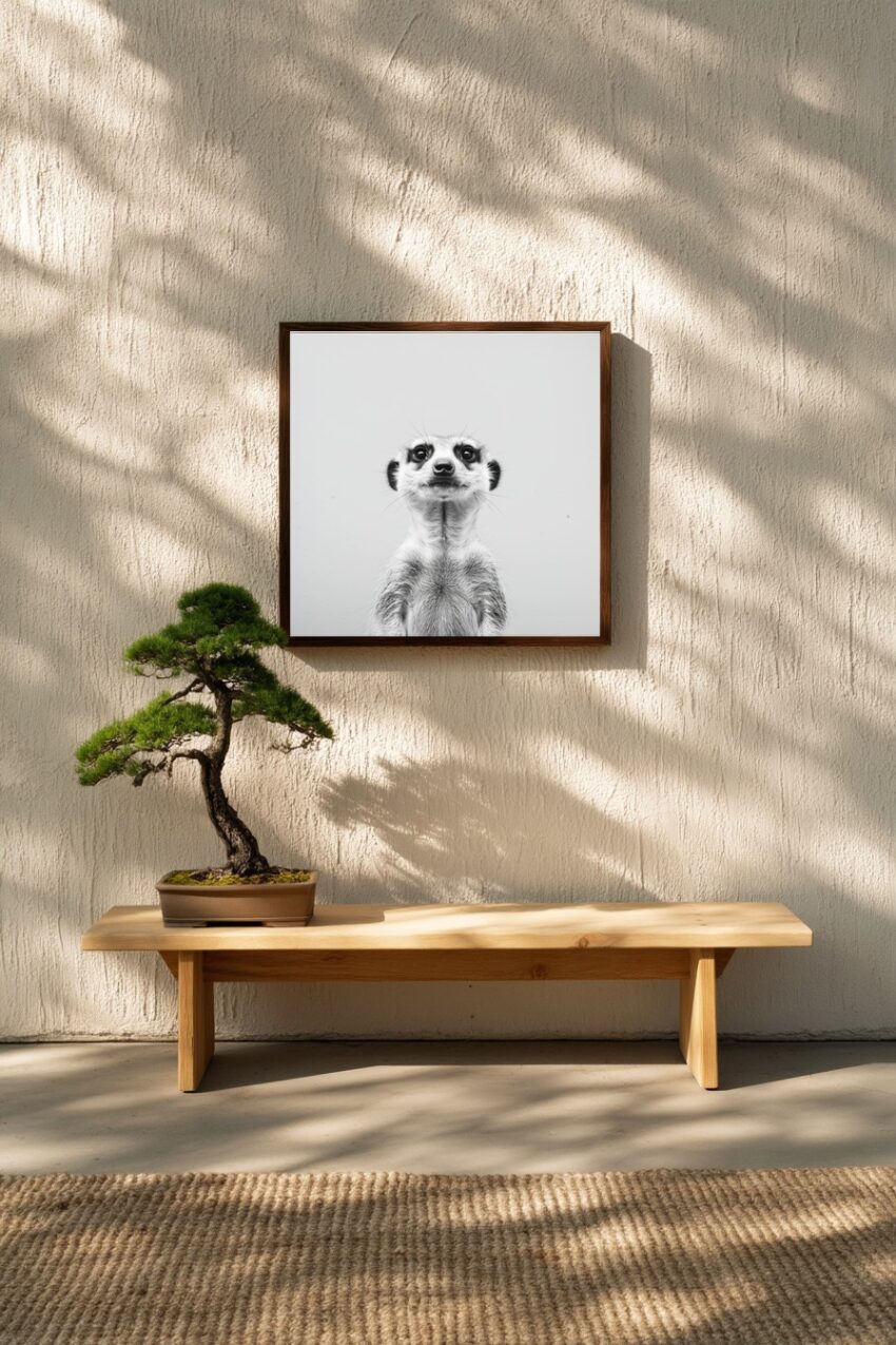 Fotografie Poster Erdmännchen schwarz-weiß frontal