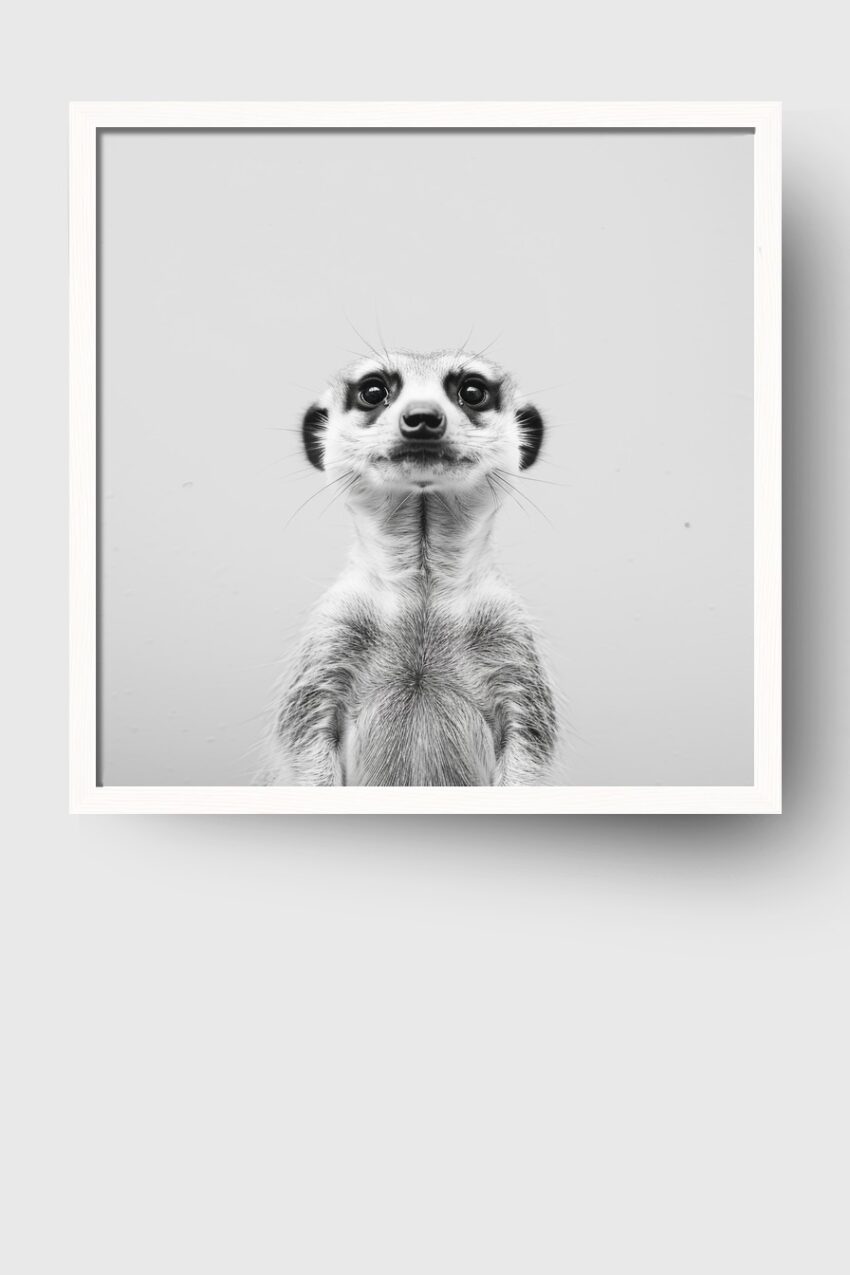 Fotografie Poster Erdmännchen schwarz-weiß frontal