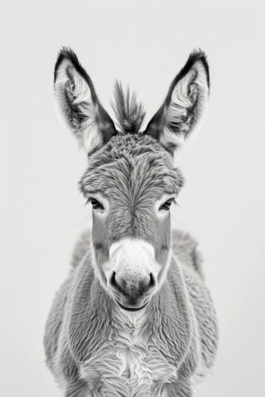 Fotografie Poster Esel Porträt schwarz-weiß nah