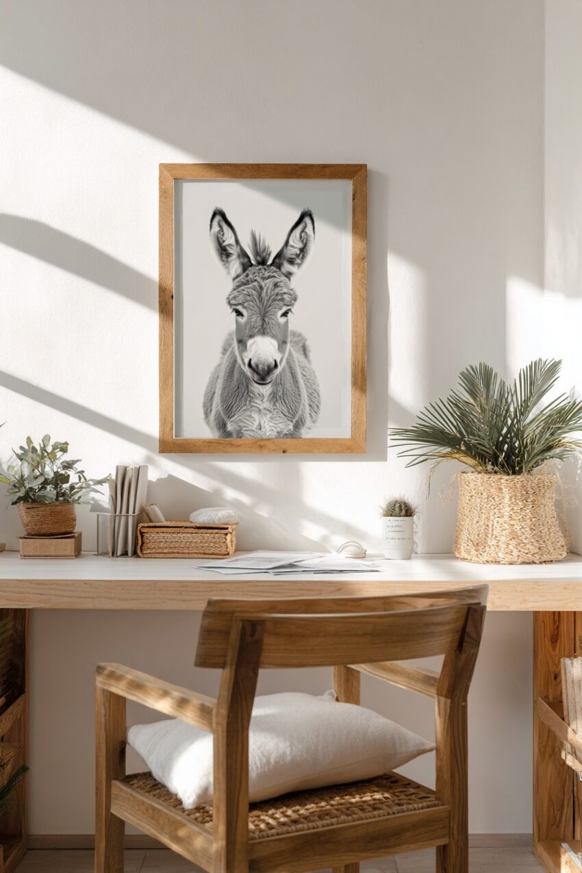 Fotografie Poster Esel Porträt schwarz-weiß nah