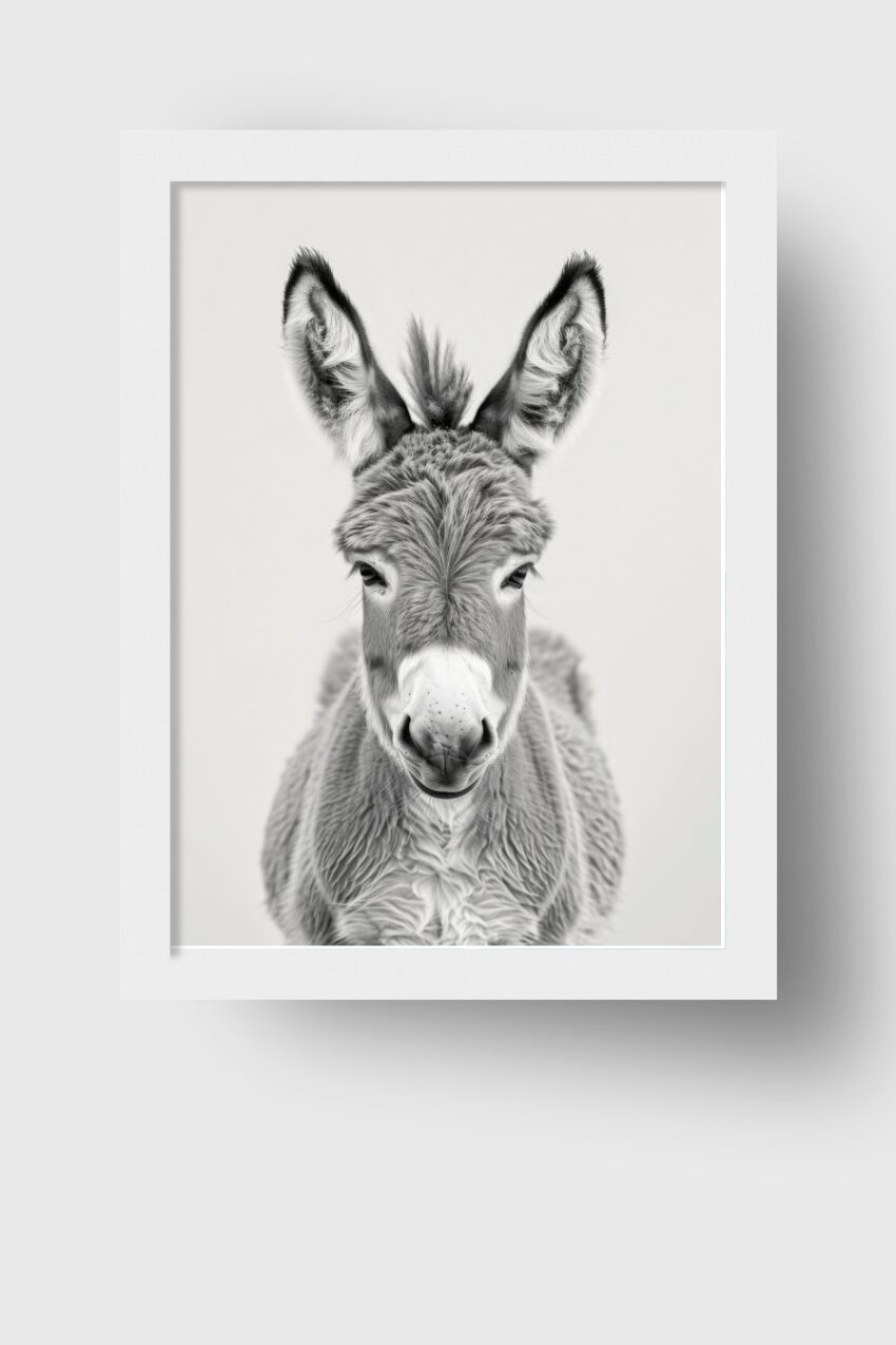 Fotografie Poster Esel Porträt schwarz-weiß nah
