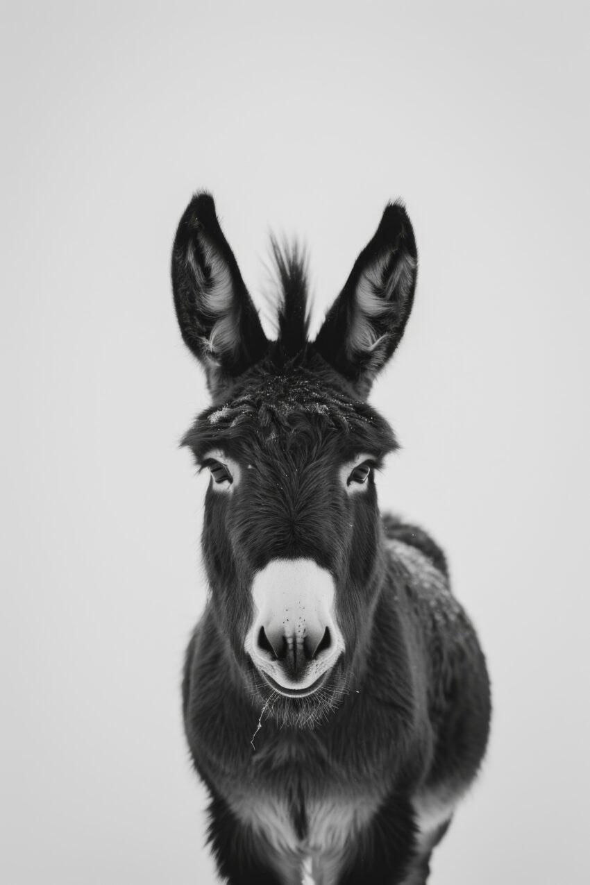 Fotografie Poster Esel frontal schwarz-weiß