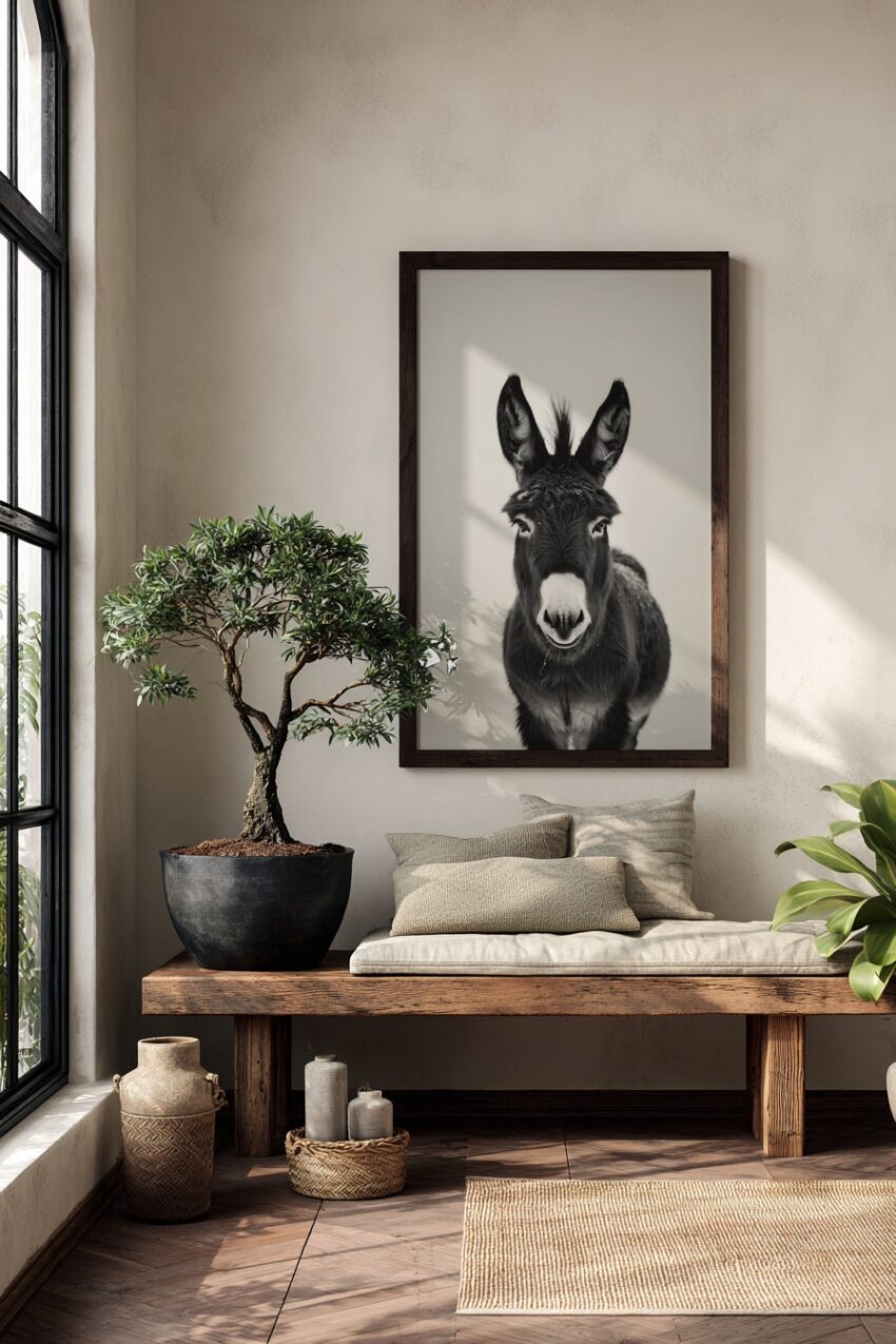 Fotografie Poster Esel frontal schwarz-weiß