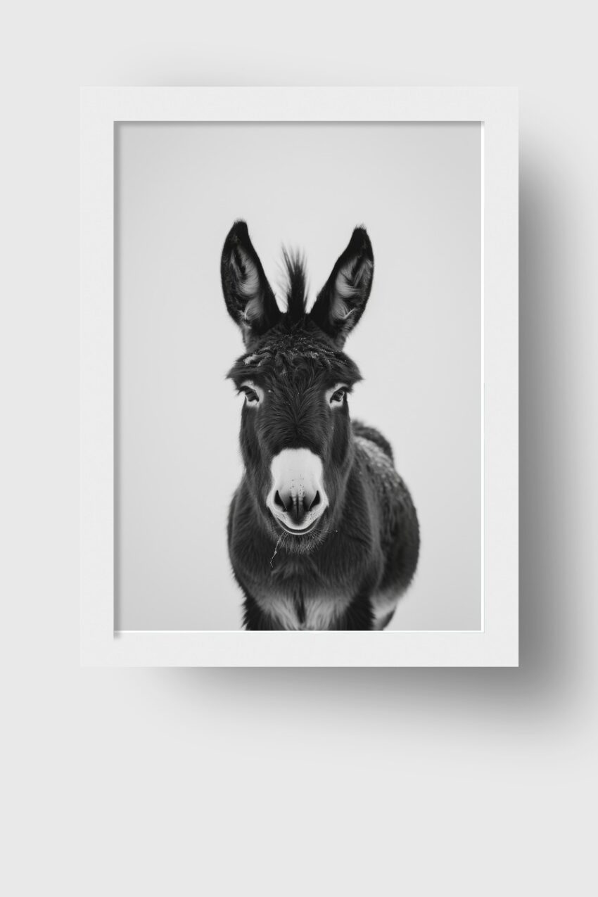 Fotografie Poster Esel frontal schwarz-weiß
