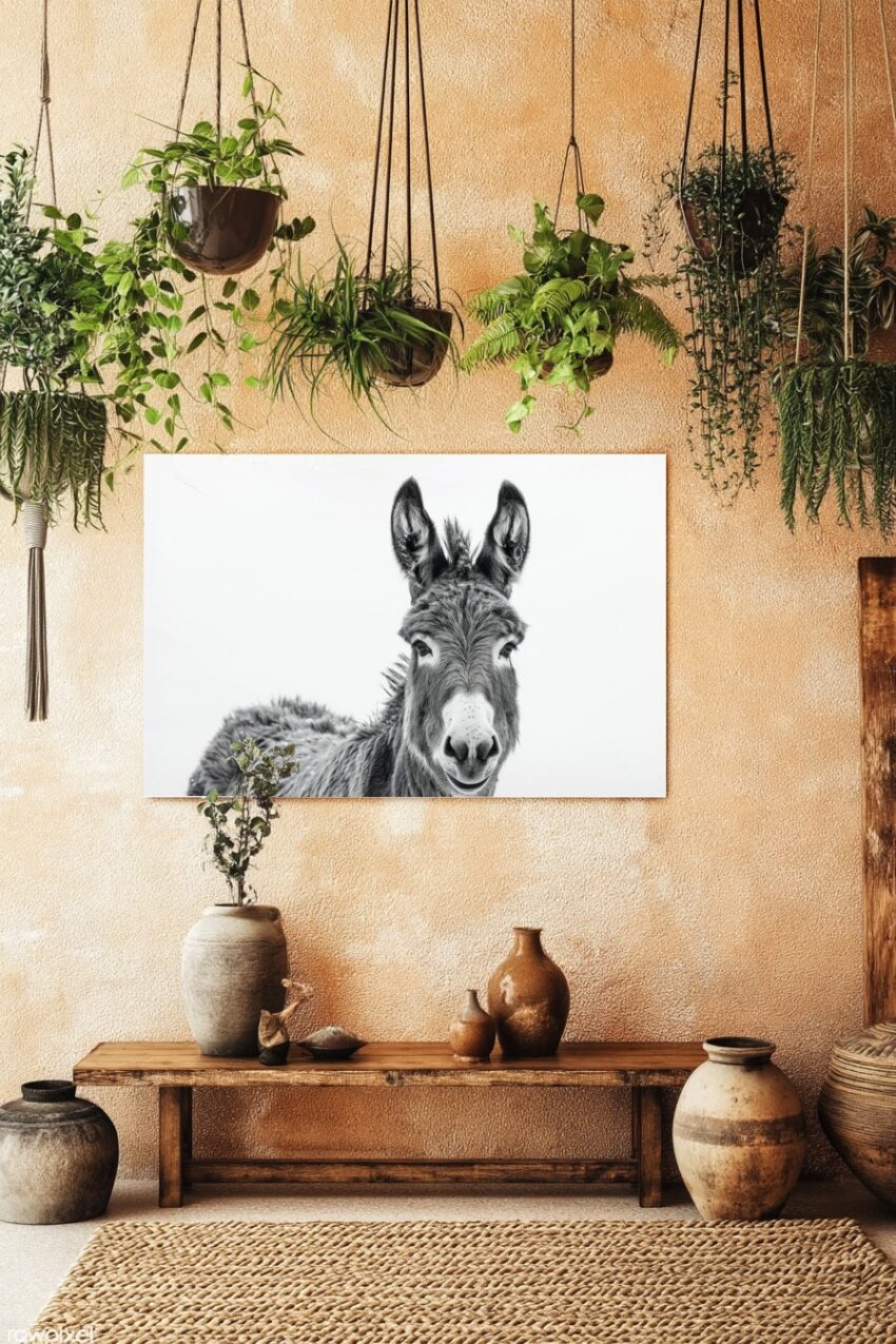 Fotografie Poster Esel Portrait schwarz-weiß kontrastreich