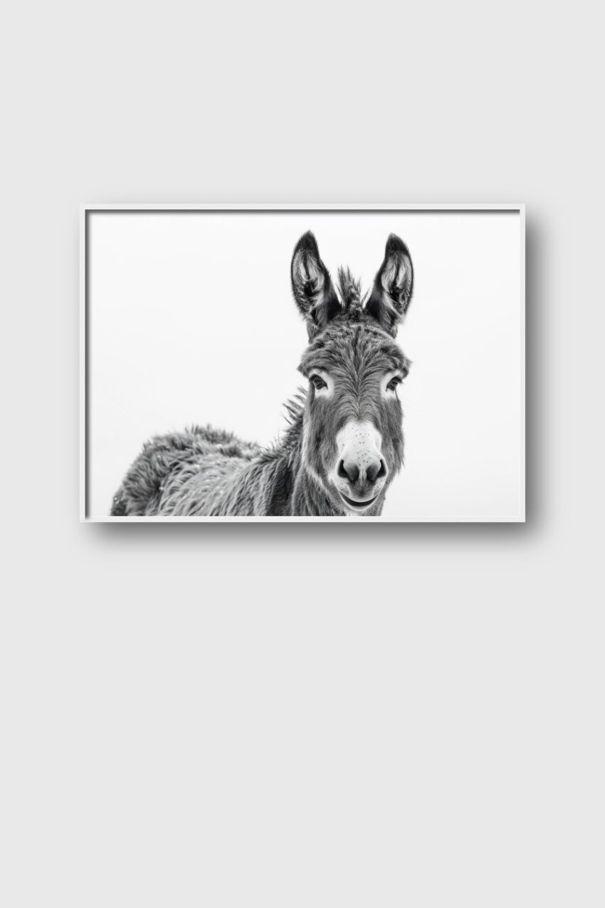 Fotografie Poster Esel Portrait schwarz-weiß kontrastreich