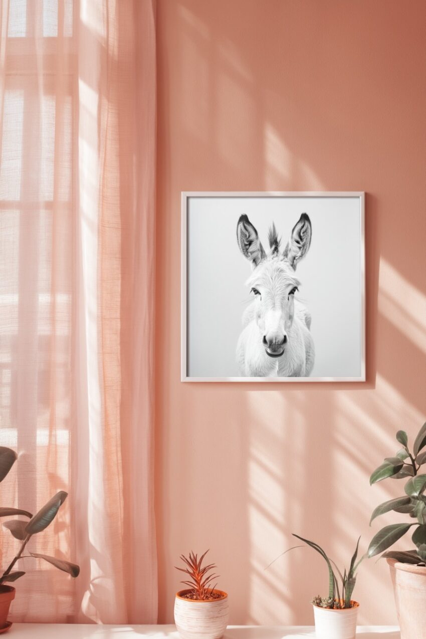 Fotografie Poster Esel Blick schwarz-weiß minimalistisch