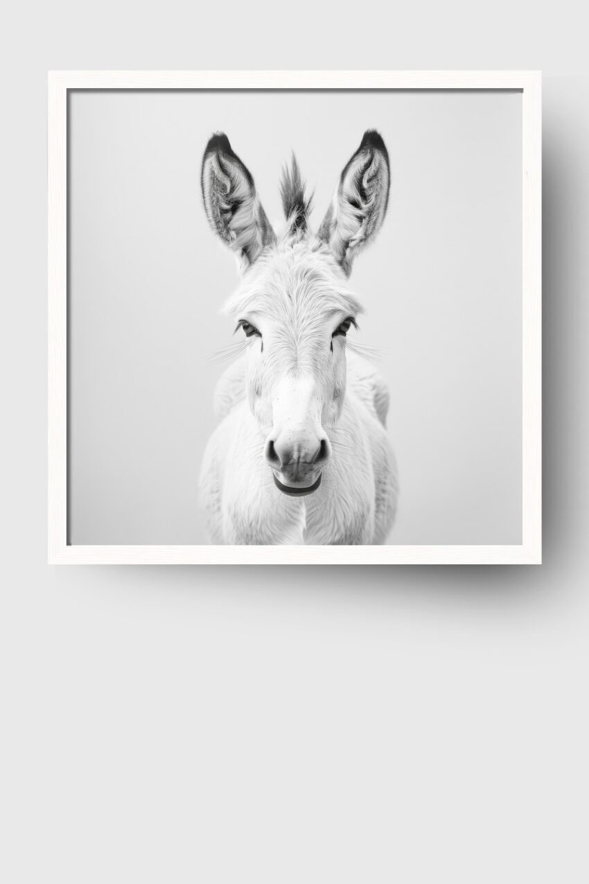 Fotografie Poster Esel Blick schwarz-weiß minimalistisch