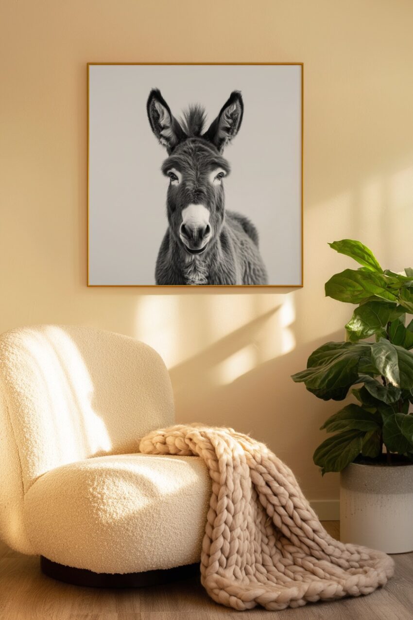 Fotografie Poster Esel Kopf Schwarz-Weiß