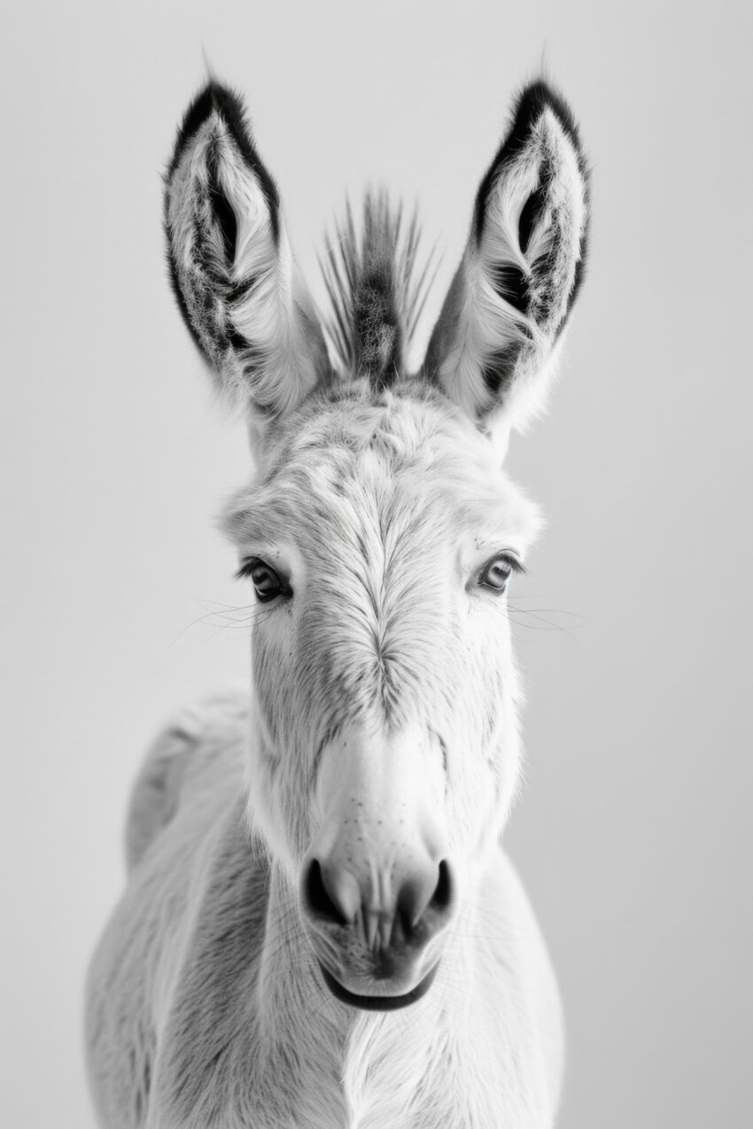 Fotografie Poster Esel schwarz-weiß Nahaufnahme