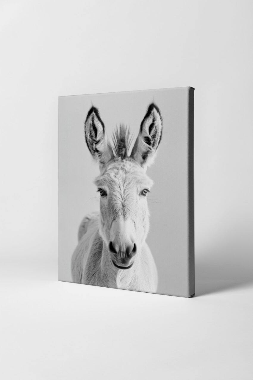 Fotografie Poster Esel schwarz-weiß Nahaufnahme