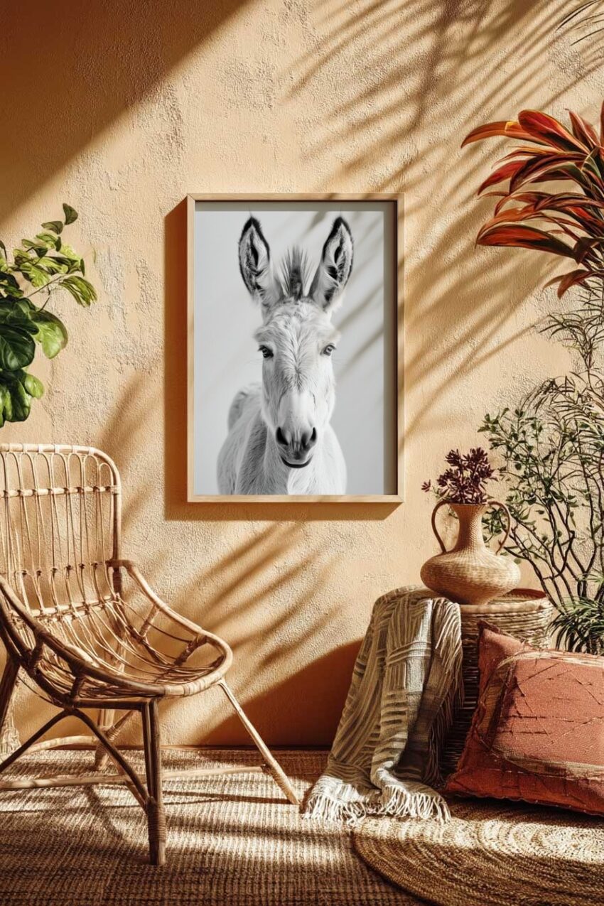 Fotografie Poster Esel schwarz-weiß Nahaufnahme