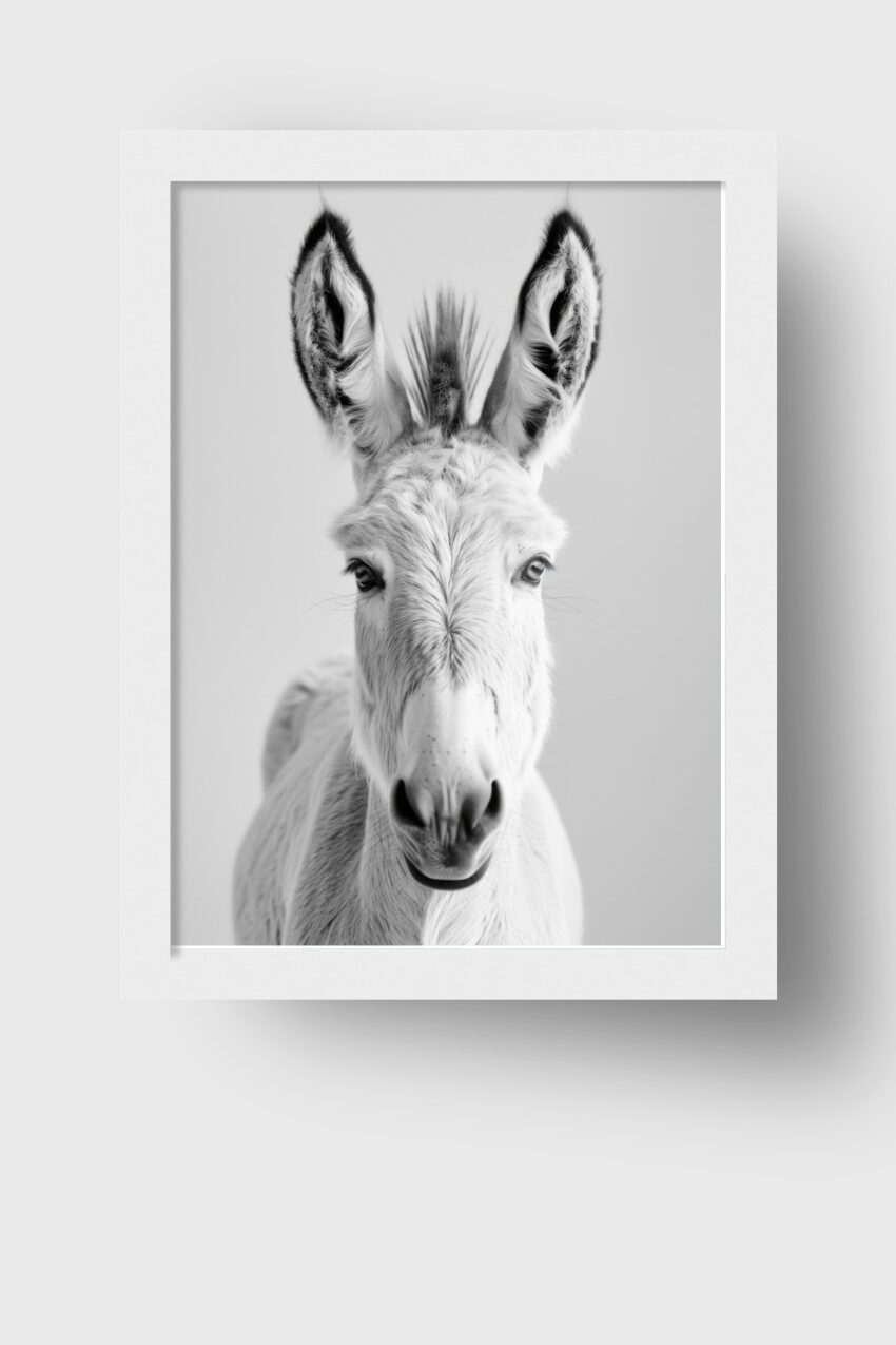 Fotografie Poster Esel schwarz-weiß Nahaufnahme