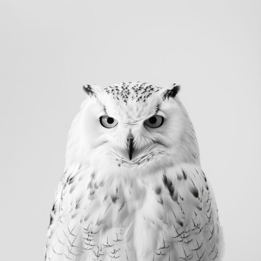Fotografie Poster Schneeeule Nahaufnahme weiß schwarz