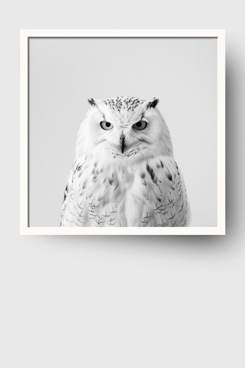 Fotografie Poster Schneeeule Nahaufnahme weiß schwarz