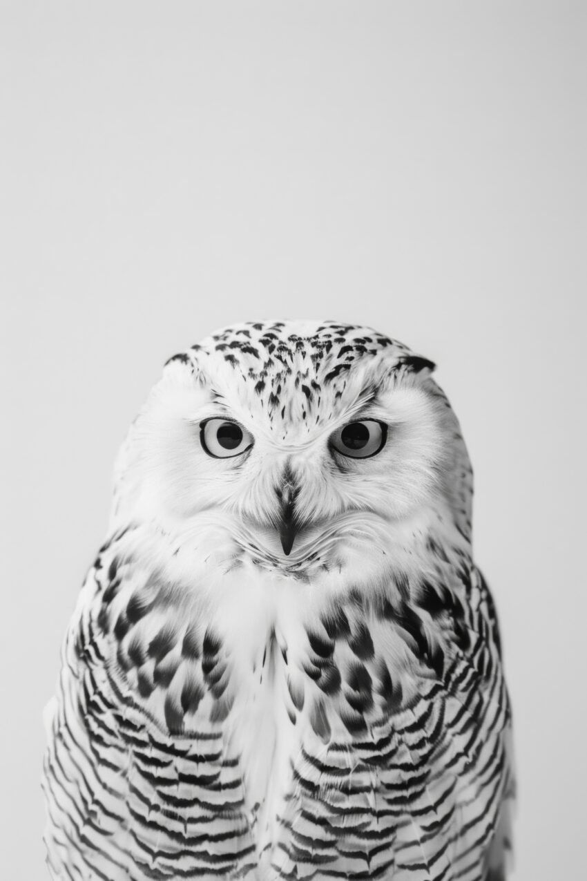 Fotografie Poster Schleiereule Nahaufnahme schwarz-weiß detailreich