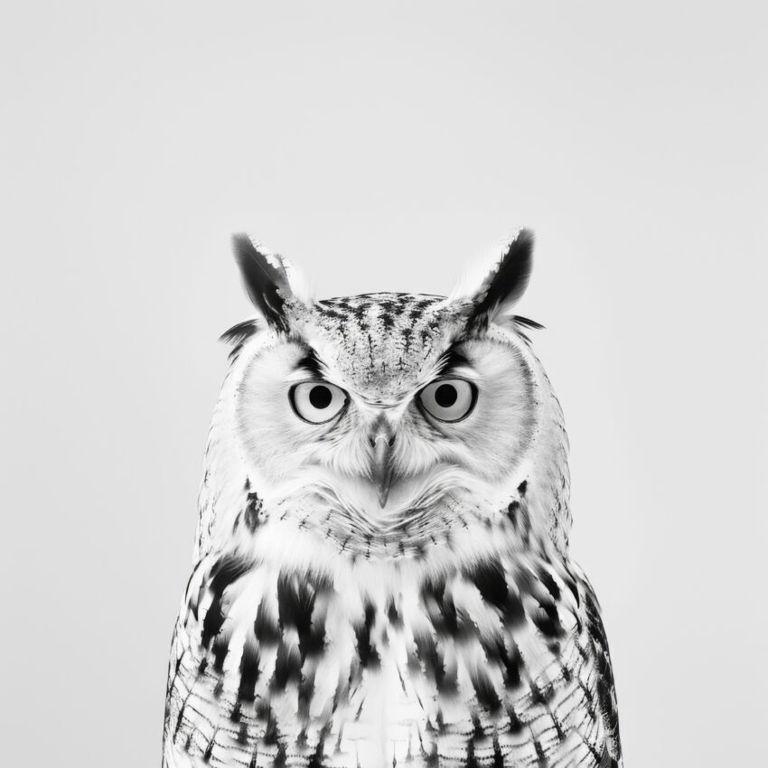 Fotografie Poster Eule frontal schwarz-weiß