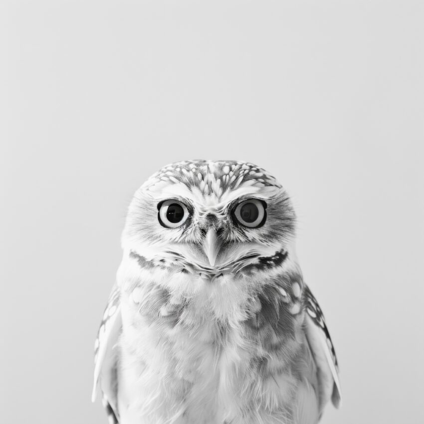 Fotografie Poster Steinkauz Porträt schwarz-weiß