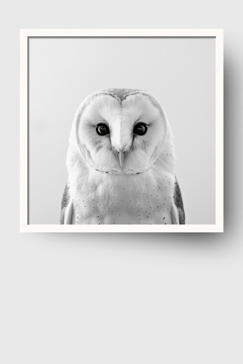 Fotografie Poster Schleiereule intensiver Blick schwarz-weiß