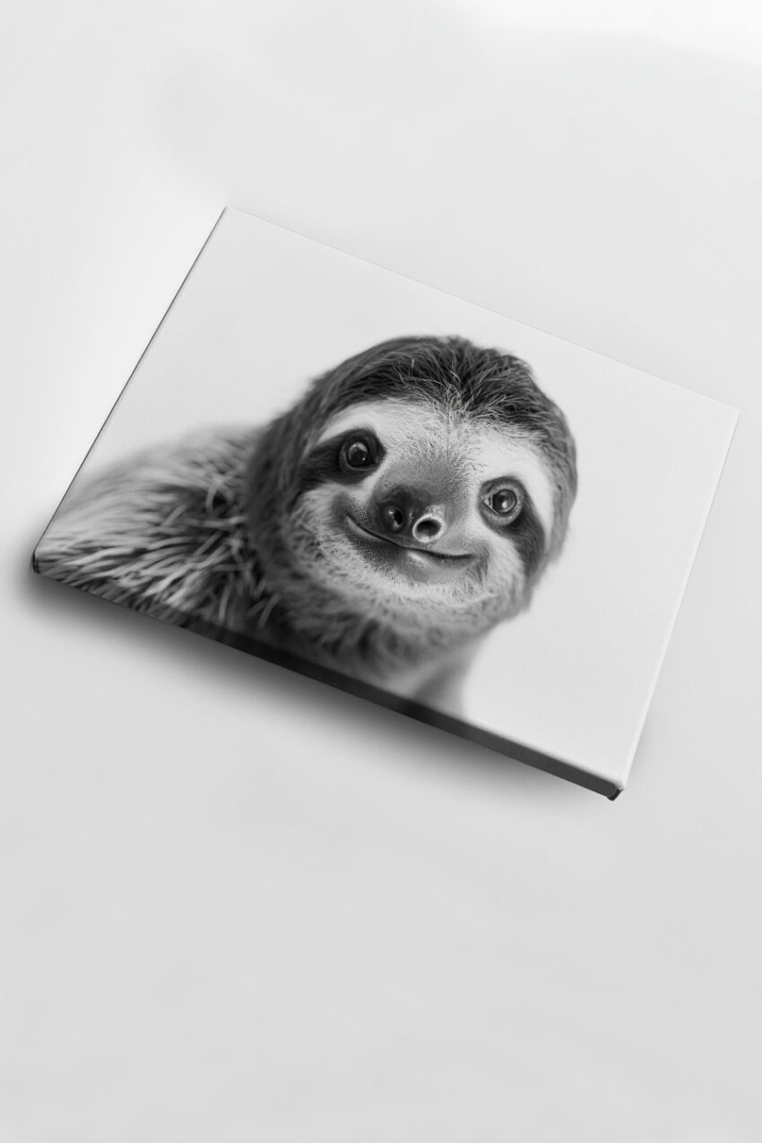 Fotografie Poster Faultier Nahaufnahme monochrom lächelnd