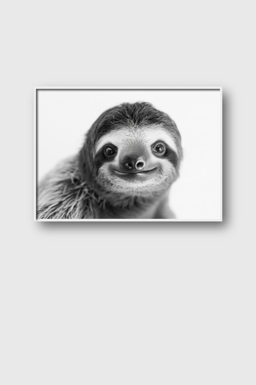 Fotografie Poster Faultier Nahaufnahme monochrom lächelnd