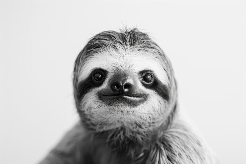 Fotografie Poster Faultier Nahaufnahme Schwarz-Weiß