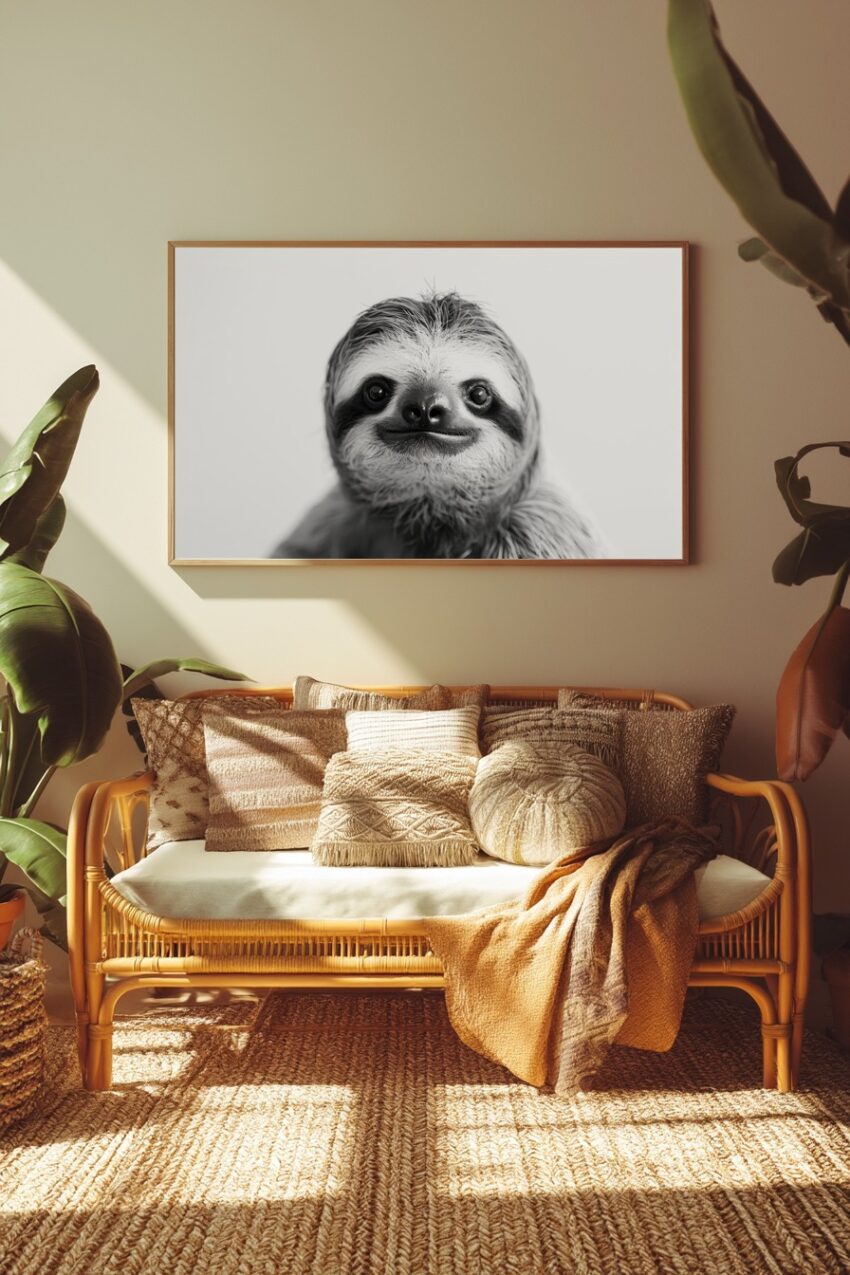 Fotografie Poster Faultier Nahaufnahme Schwarz-Weiß