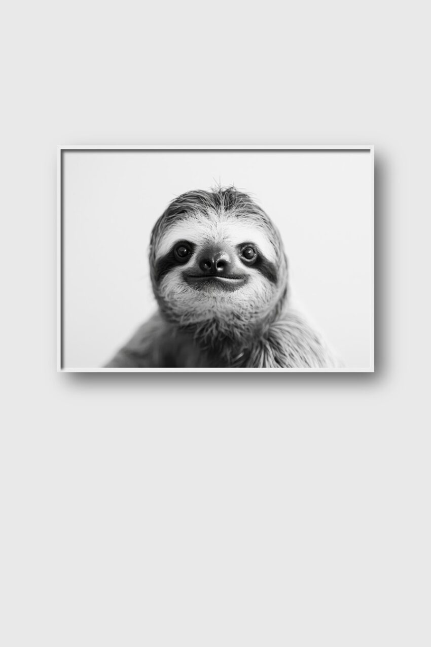 Fotografie Poster Faultier Nahaufnahme Schwarz-Weiß