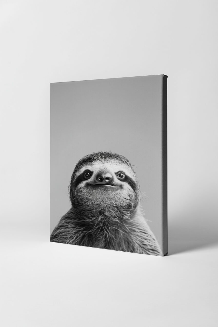 Fotografie Poster Faultier lächelnd schwarz-weiß