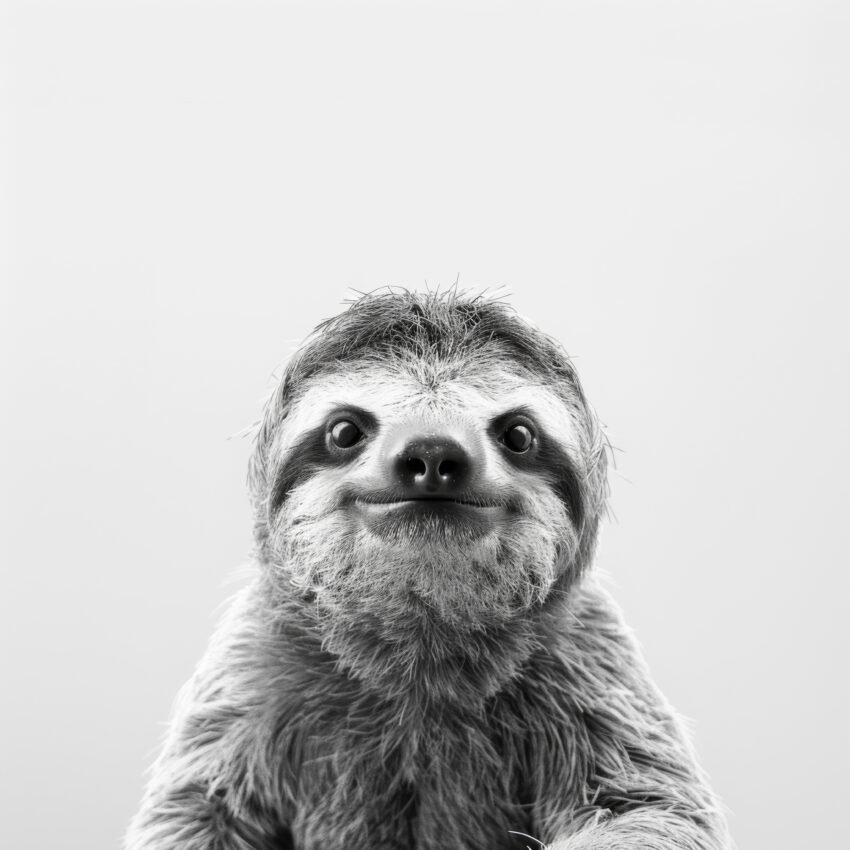 Fotografie Poster Faultier Frontal Nahaufnahme Schwarz-Weiß