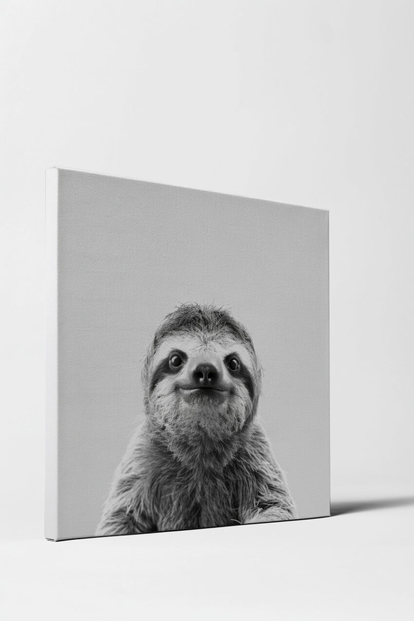 Fotografie Poster Faultier Frontal Nahaufnahme Schwarz-Weiß