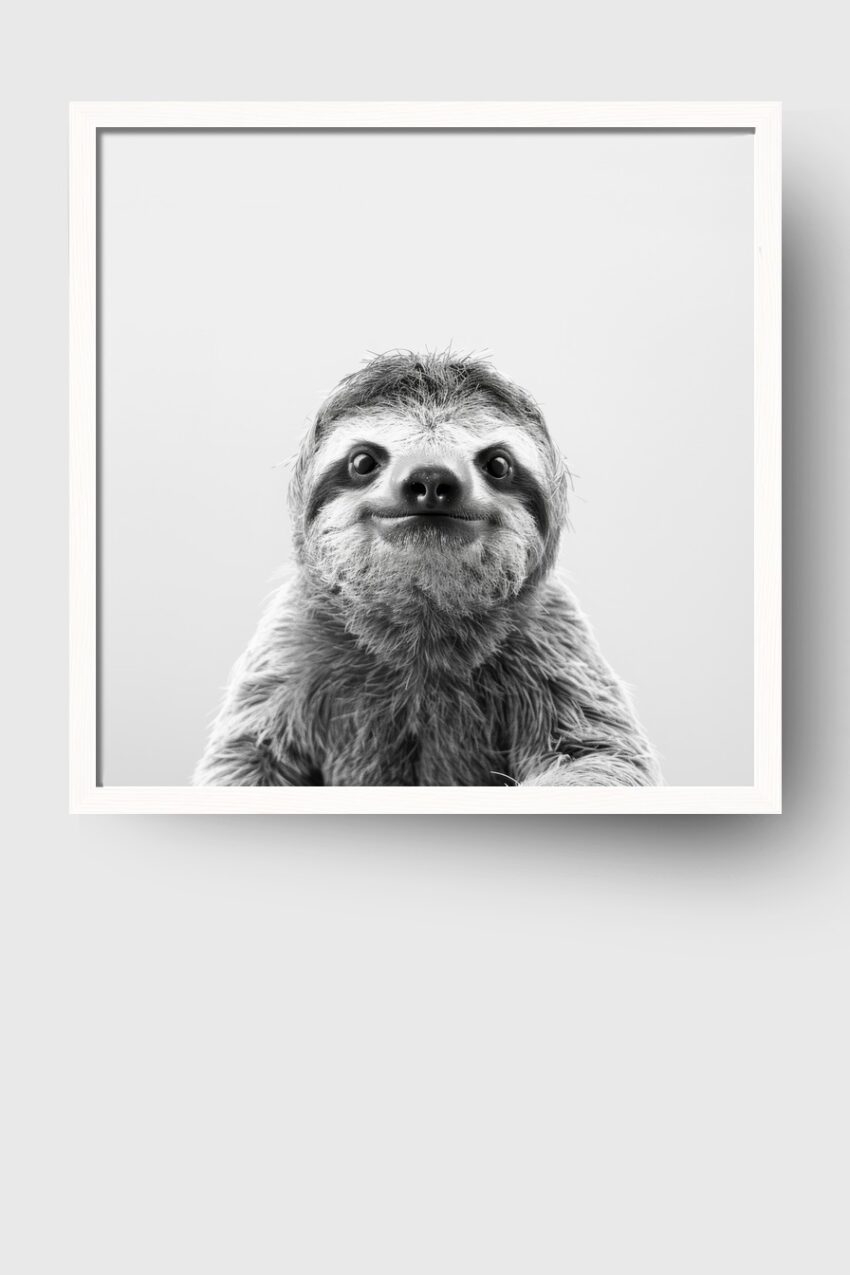 Fotografie Poster Faultier Frontal Nahaufnahme Schwarz-Weiß