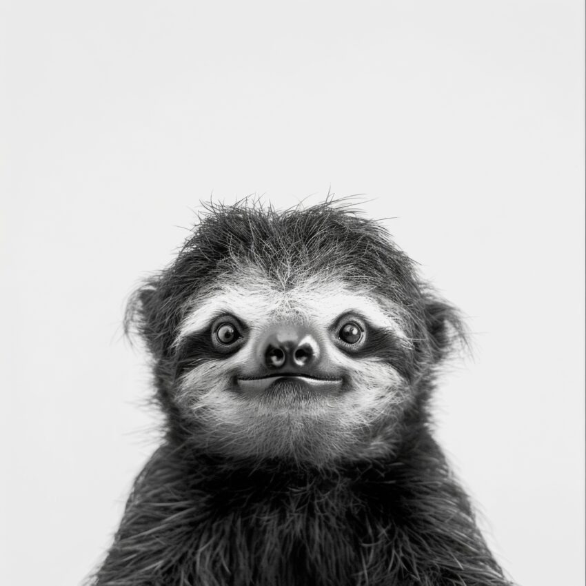 Fotografie Poster Faultier Kopf schwarz-weiß frontal