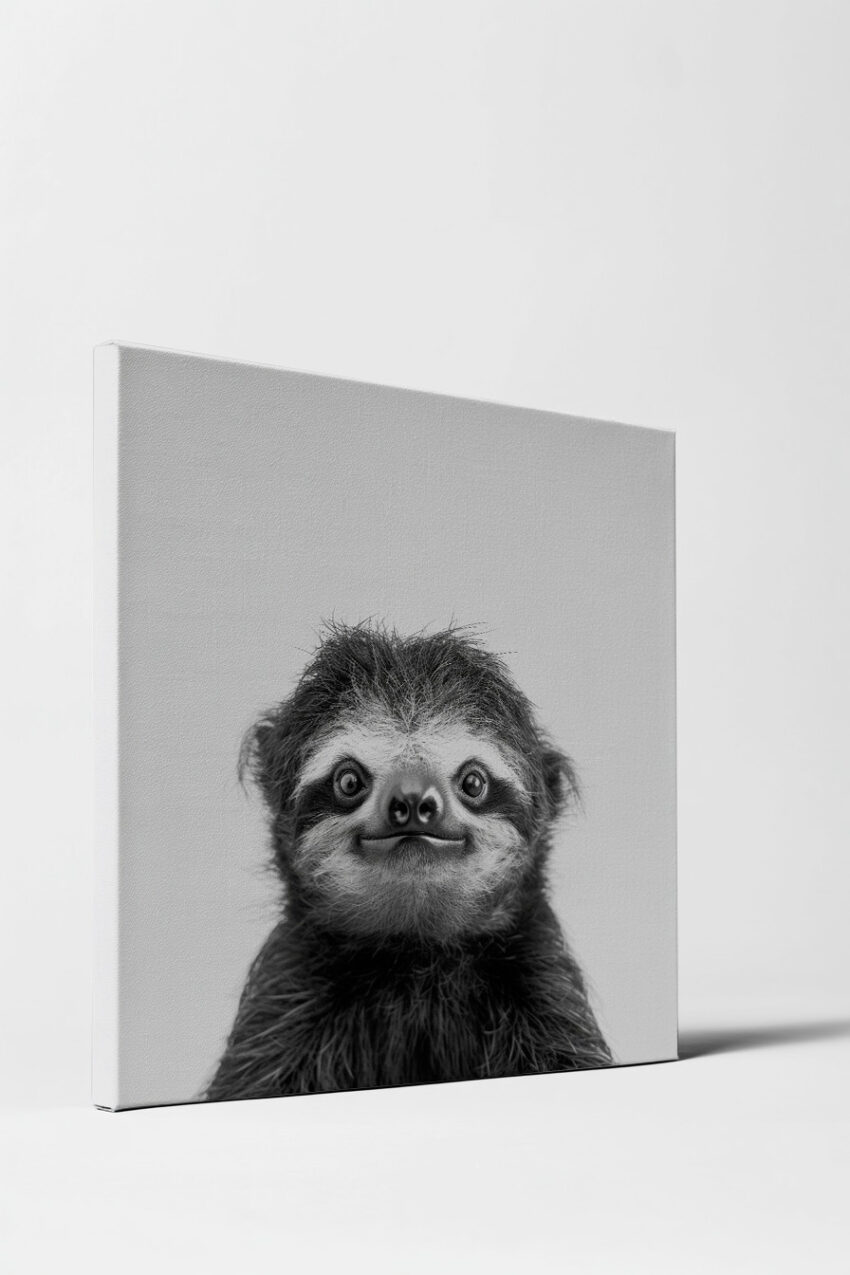 Fotografie Poster Faultier Kopf schwarz-weiß frontal