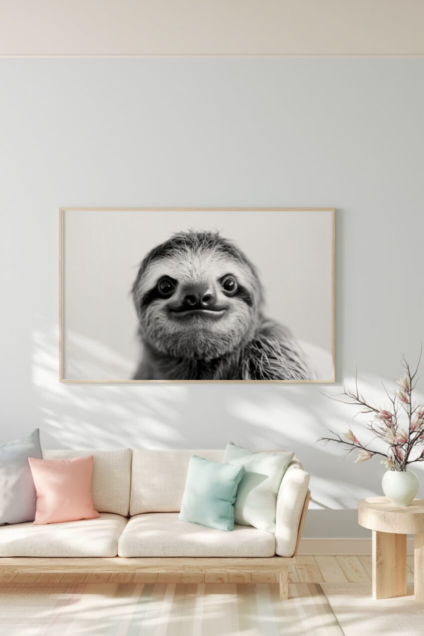 Fotografie Poster Faultier Nahaufnahme Schwarzweiß