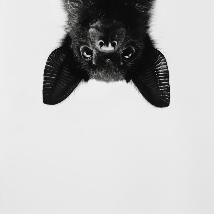 Fotografie Poster Fledermaus Kopf schwarz-weiß minimal
