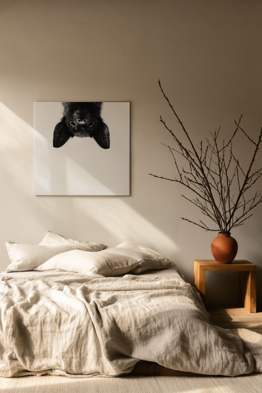 Fotografie Poster Fledermaus Kopf schwarz-weiß minimal