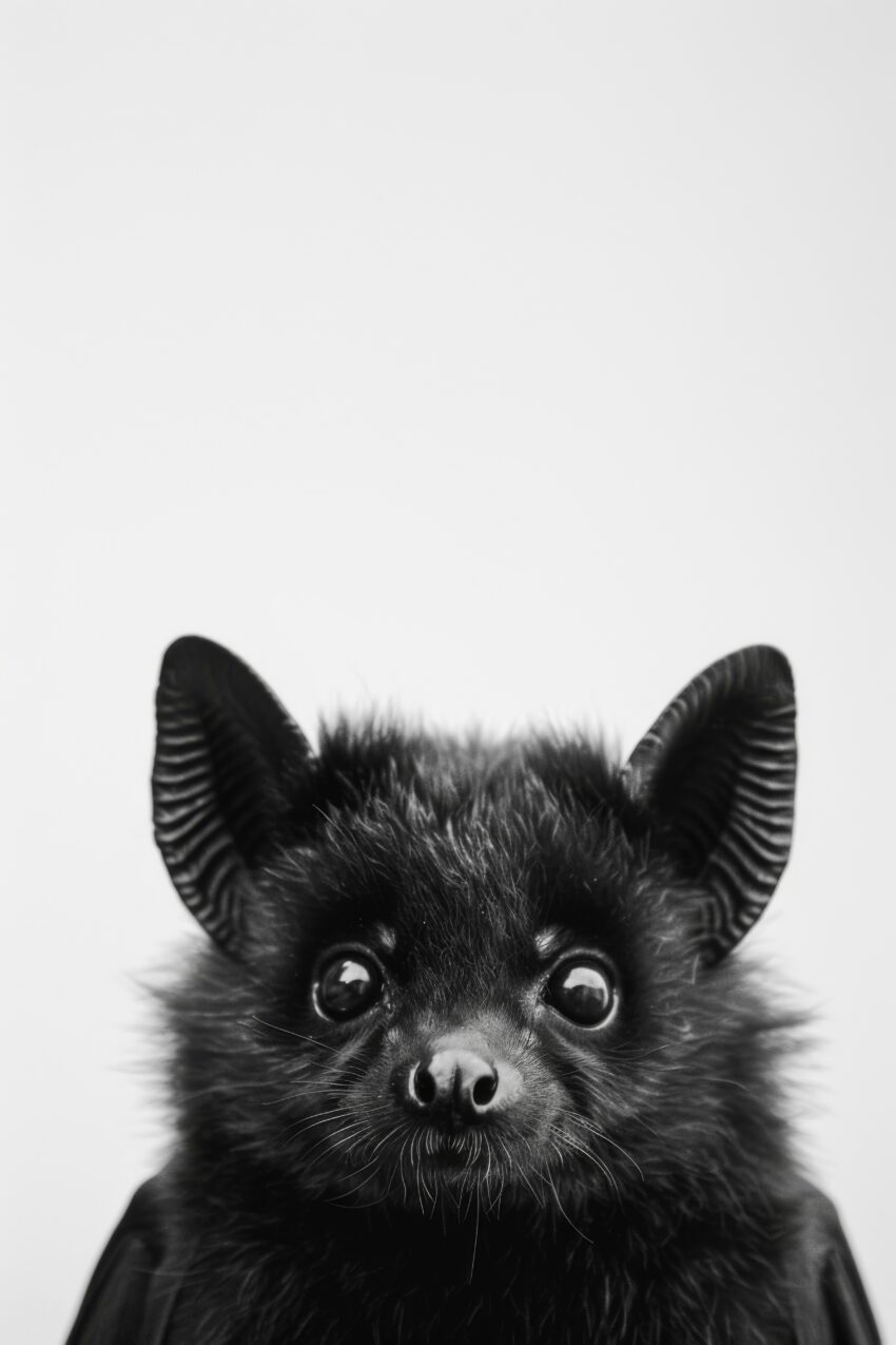 Fotografie Poster Fledermaus schwarz-weiß Nahaufnahme