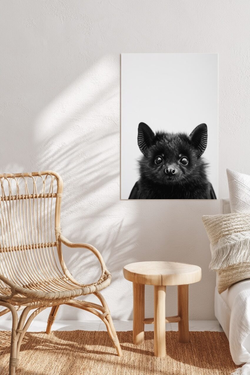 Fotografie Poster Fledermaus schwarz-weiß Nahaufnahme