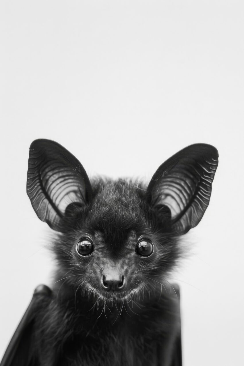 Fotografie Poster Fledermaus Nahaufnahme schwarz-weiß
