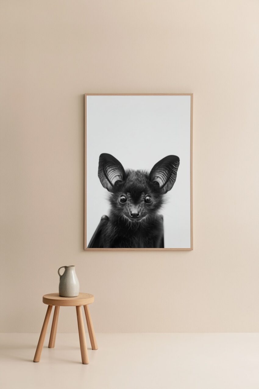 Fotografie Poster Fledermaus Nahaufnahme schwarz-weiß