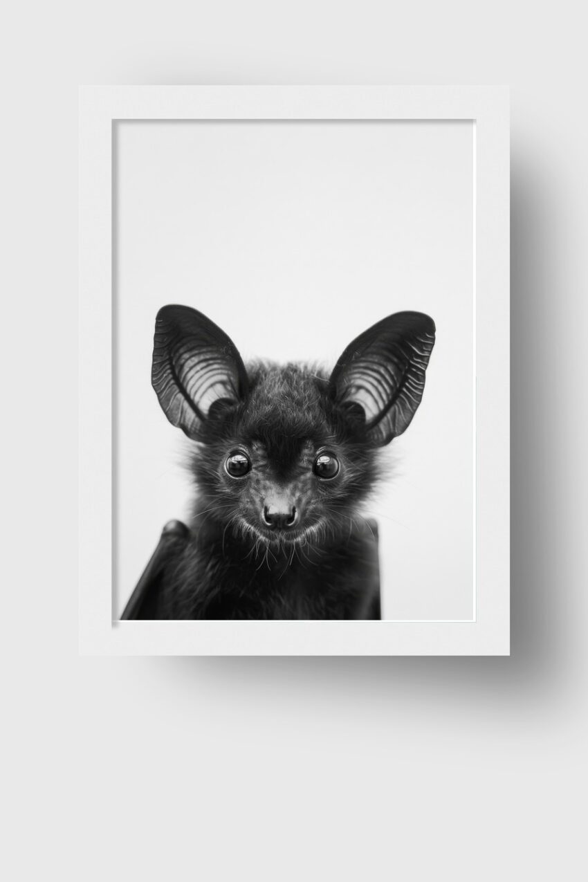 Fotografie Poster Fledermaus Nahaufnahme schwarz-weiß
