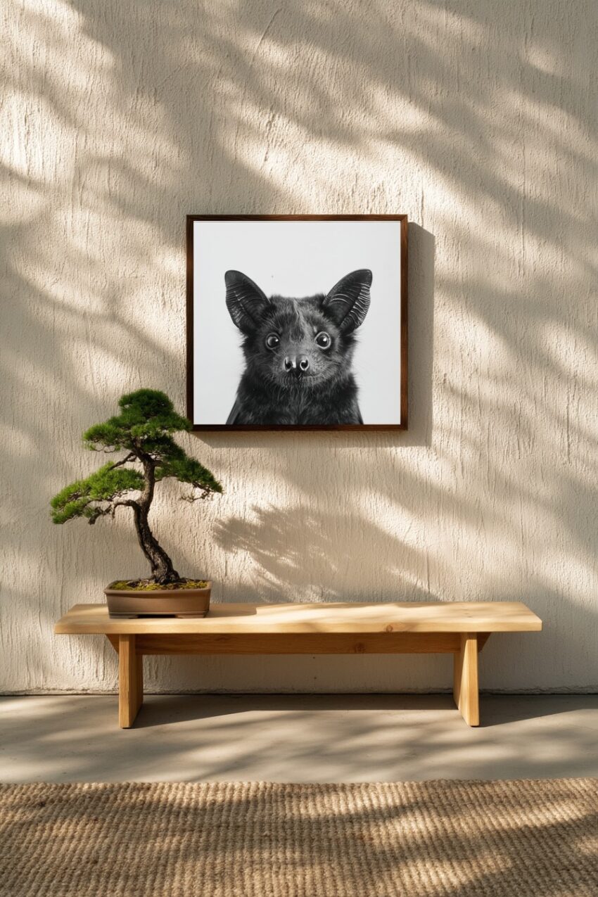 Fotografie Poster Fledermaus Nahaufnahme schwarz-weiß